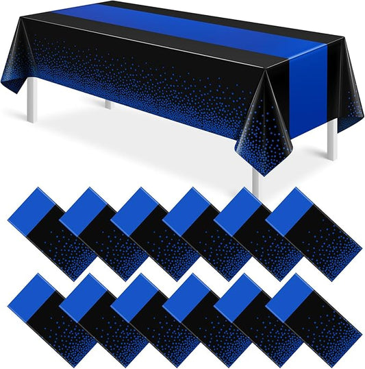 MASHAN 12Pcs Black and Blue Tablecloth Party Decorations,Plastic