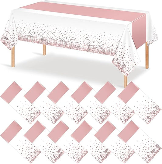 12Pcs White Rose Gold Tablecloth Party Decorations,Plastic White