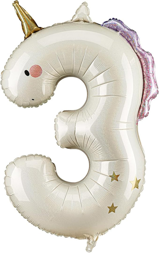 Unicorn Number 3 Balloon PartyDeco 36.5 Inch Holographic Foil 3rd