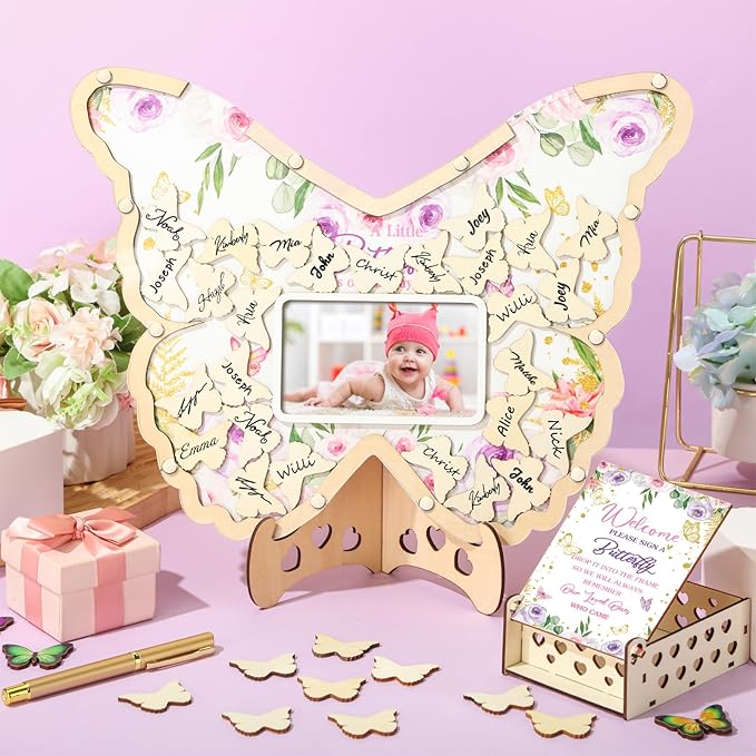 63 Pcs Butterfly Baby Shower Guest Book Alternatives Set Baby Shower