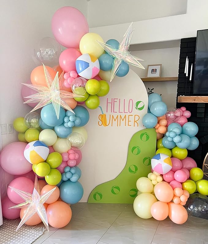 Summer Party Decoration 144pcs Green Pink Blue Peach Balloon Garland