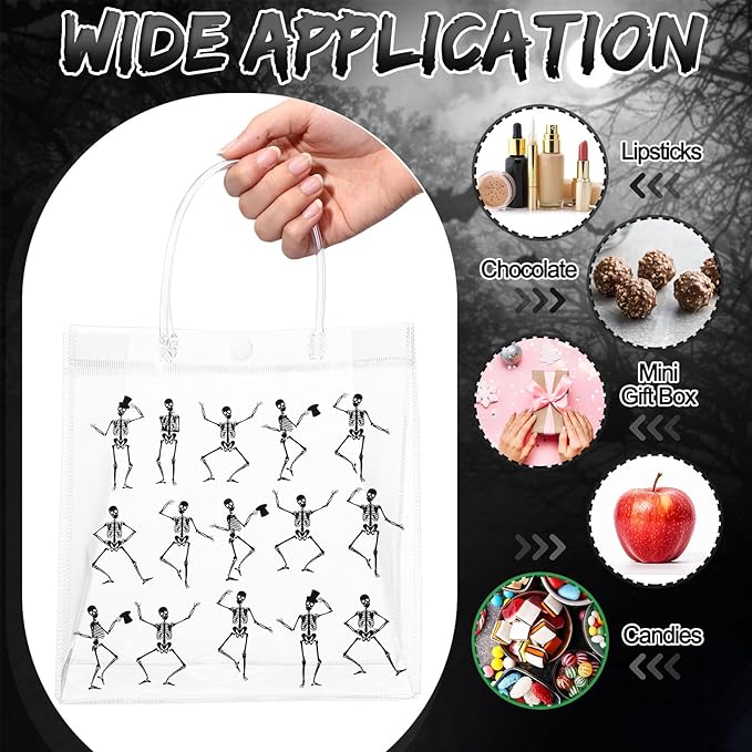 24 Pcs Halloween Clear Gift Bags Skeleton Plastic Bags with Handles
