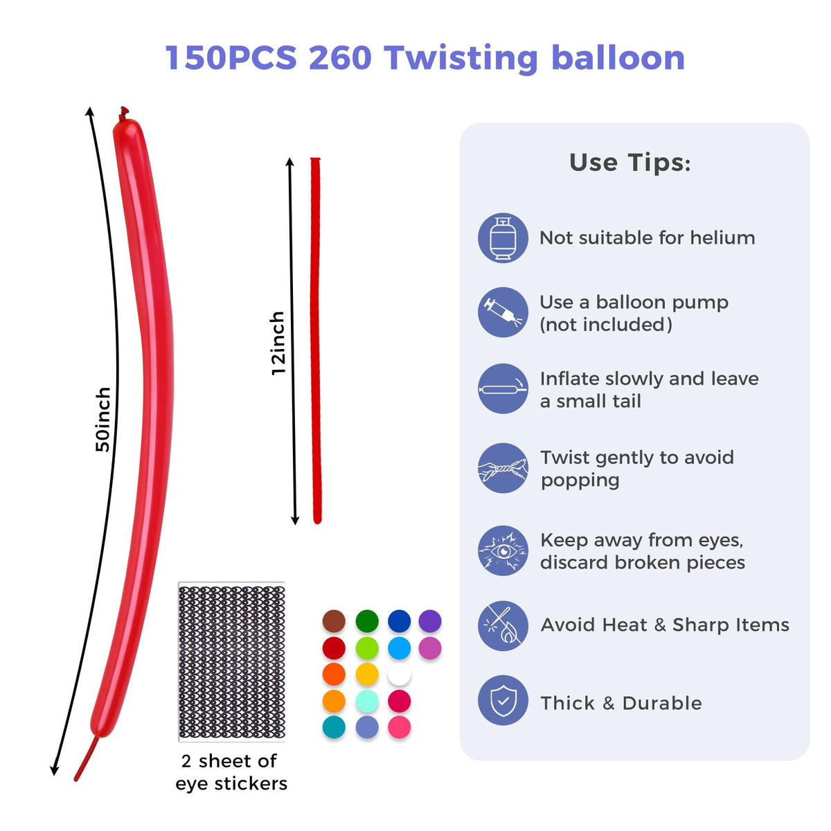 LovesTown 260 Balloons for Twisting Animal Balloons, 150 PCS Assorted