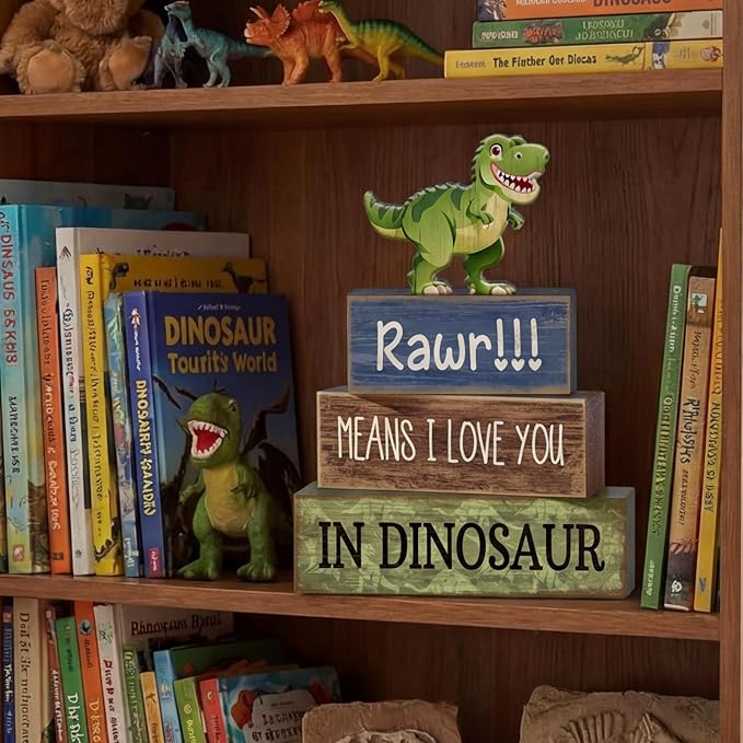 4 Pcs Dinosaur Table Decorations Wooden Dinosaur Decor Dino Safari
