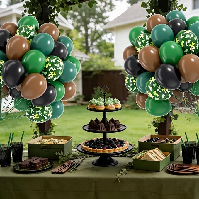 60pcs 12inch Camo Balloons, Green and Brown balloons with Dark Green