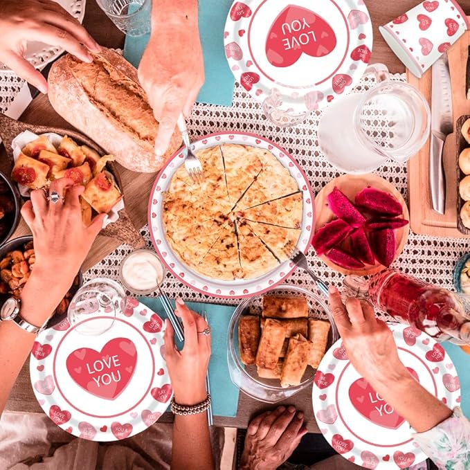 140Pcs Pink Heart Valentine's Day Party Supplies Love You Plates