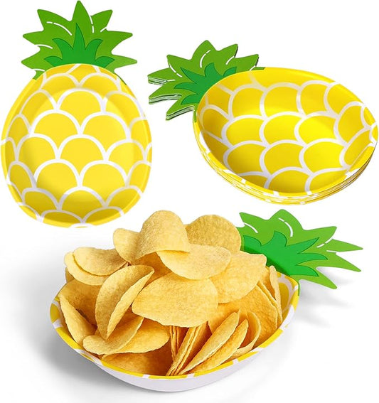 24 Pcs Yellow Pineapple Plates Hawaiian Tropical Luau Party Plates