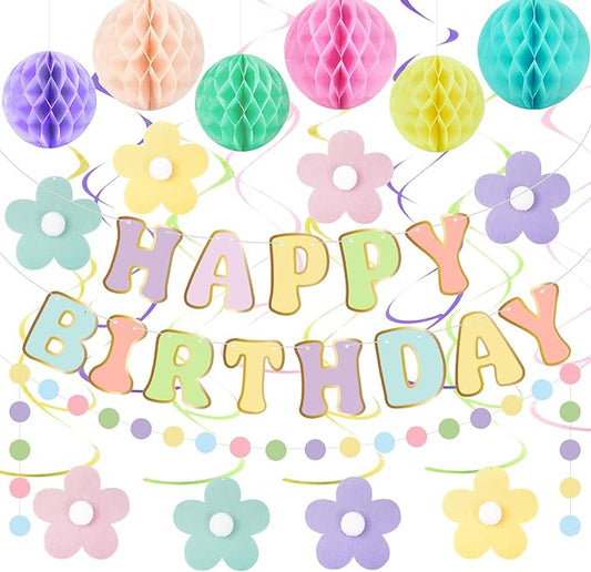 Pastel Birthday Decorations for Girls Women, Happy Birthday