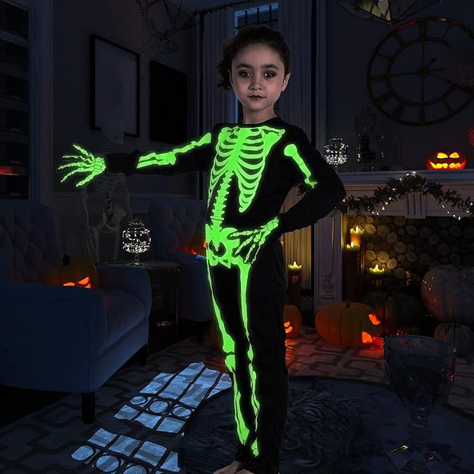 Kids Halloween Skeleton Costumes Glow in The Dark White Bones