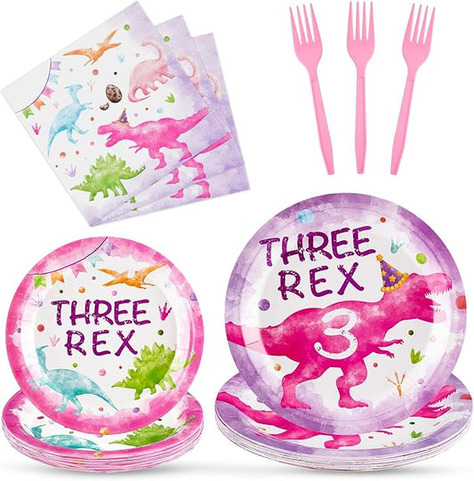 Dinosaur 3rd Party Decorations 64PCS Dinosaur Plates Napkins and