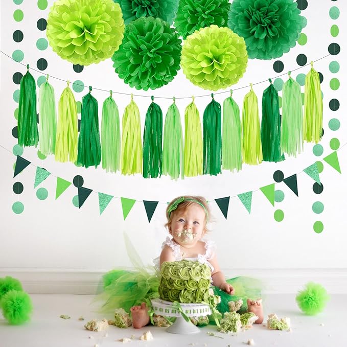 Green Party Decorations Tissue Pom Poms 23pcs St Patricks Day Paper