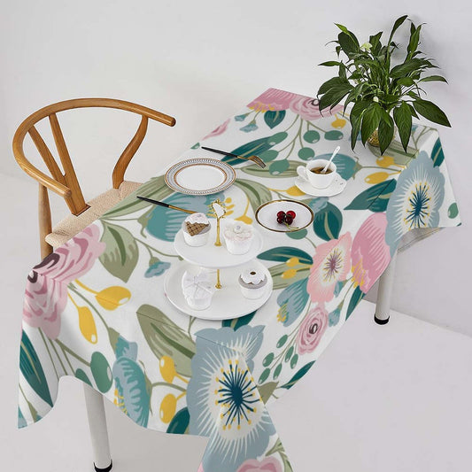 JanJCurt Spring Floral Tablecloth, Boho Blue Blossom Wildflowers Girly