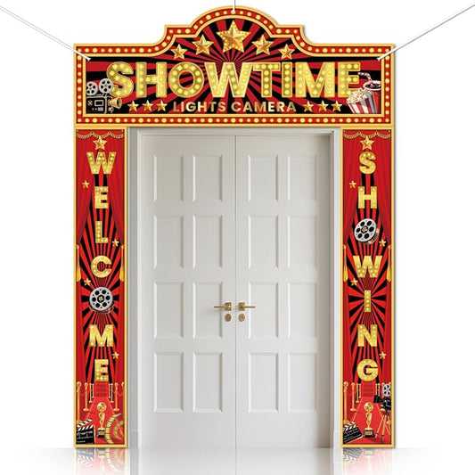 3 Pcs Movie Night Decorations Porch Sign Banner Showtime Movie Theme