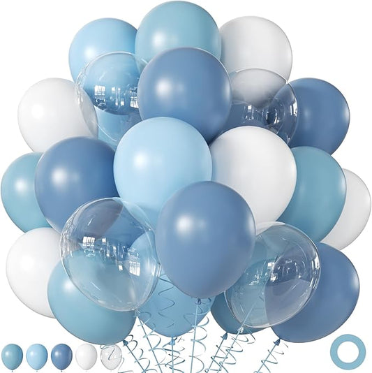 60Pcs Dusty Blue Balloons, 60Pcs 12 Inch Blue and White Balloons with