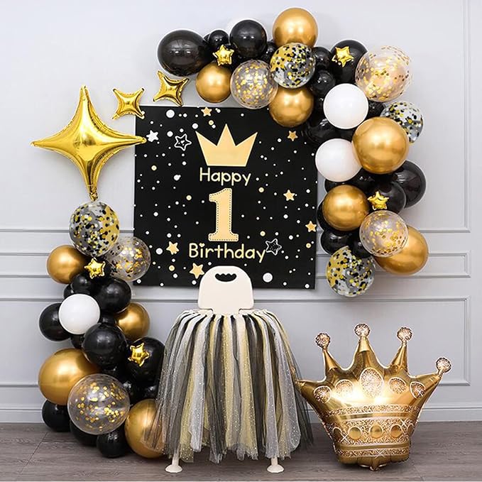 Zesliwy Black Gold Confetti Balloons 50 pack - 12 Inch Gold White and