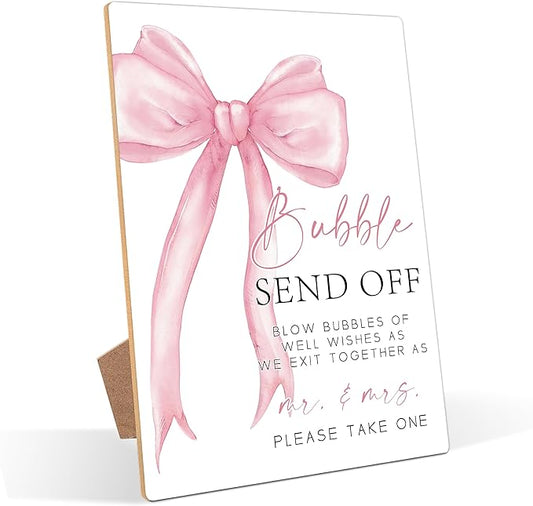 Pink Bow Theme Wooden Wedding Signs Bubble Send Off Sign Bridal