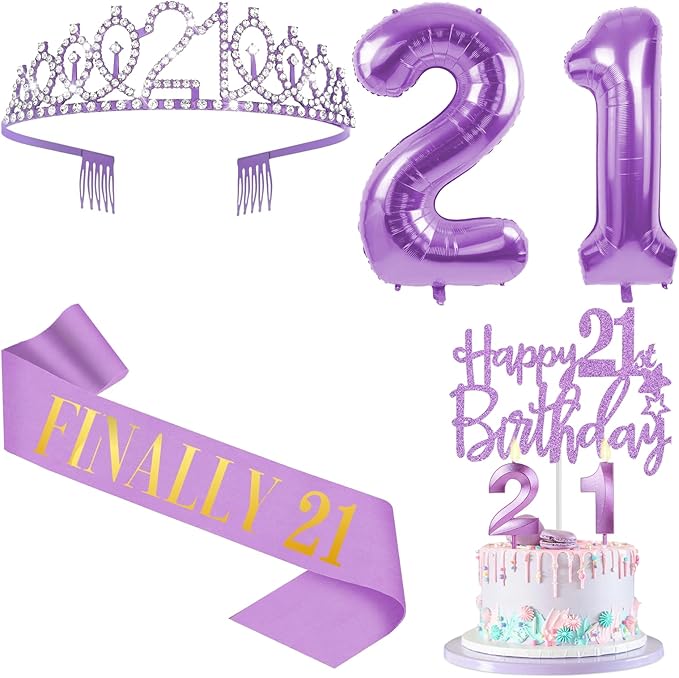 21st Birthday Decorations for Her Purple with 21st Birthday Sash and