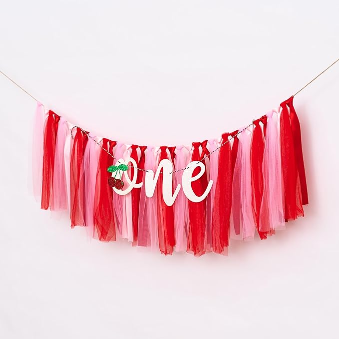 Cherry One High Chair Banner Cherry Themed First Birthday Party