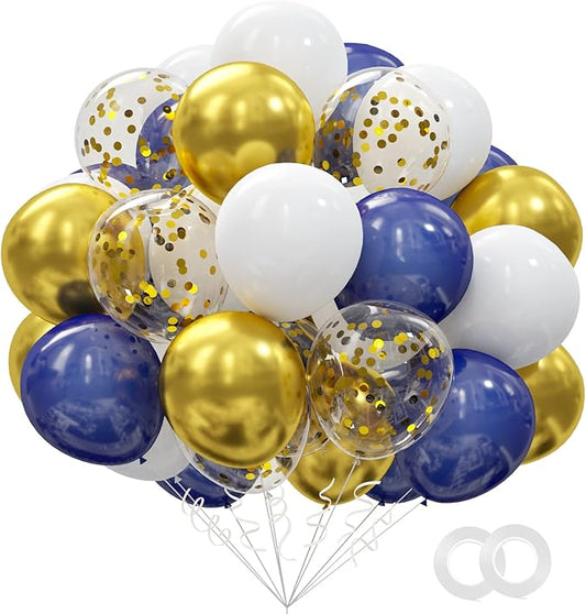 62pcs Gold Navy Blue Balloons Kit - 12 Inches Gold Blue Party