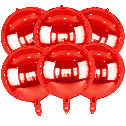 Metallic Red Round Foil Balloons, 22" Large 4D Sphere Mylar Balloons