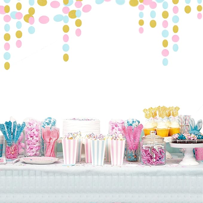 Blue Pink Gold Party-Decorations Gender-Reveal - 52Ft Paper Streamers
