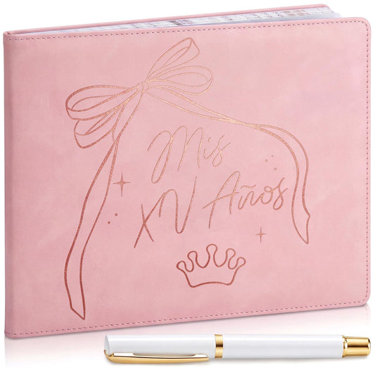 MotiMind Quinceanera Guest Book with Pen 11 x 8 Inch Libro De Firmas