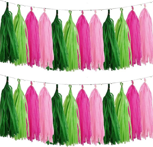 Pink and Green Tissue Paper Tassels Party Tassel Garland Banner for