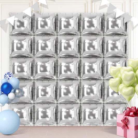 Silver Square Balloon Wall Square Foil Balloons Wall Backdrop 25 Pcs