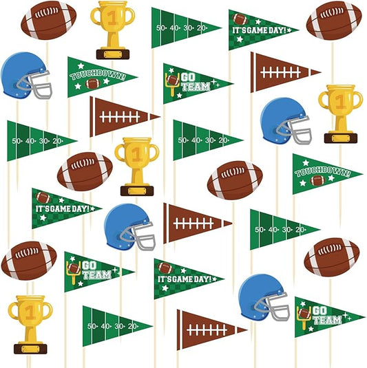 96 Pieces Football Themed Cupcake Toppers Cocktail Toothpicks Fruit