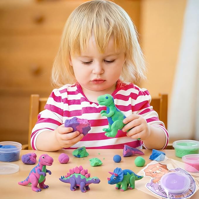 24 Set Dinosaur Party Favors for Kids Air Dry Modeling Clay DIY
