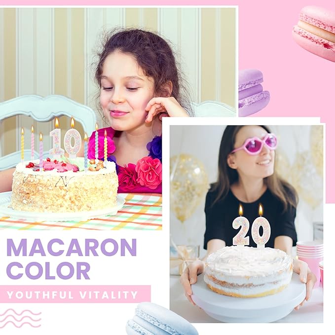 MTLEE Number 0 Birthday Candle with 12 Pcs Spiral Candles for Girls