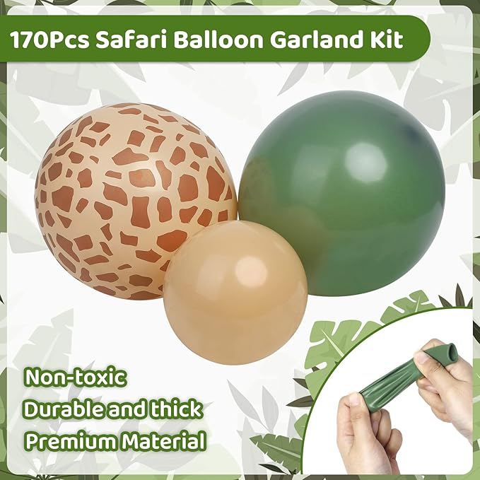 170Pcs Jungle Safari Balloons Garland Kit Safari Baby Shower