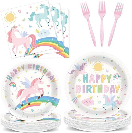 96Pcs Pastel Unicorn Party Supplies Unicorn Paper Plates Napkins
