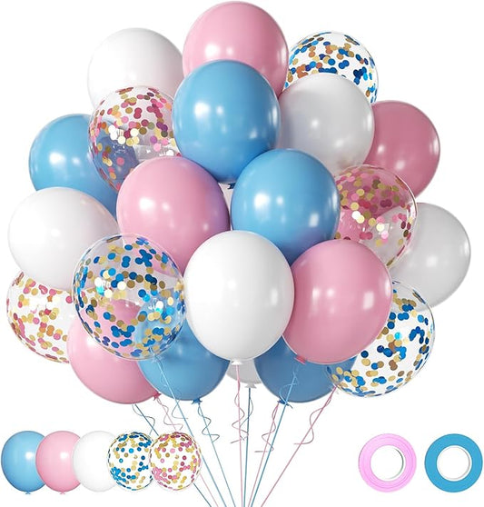 Pink & Blue Latex Balloon Set - 12 Inch Gender Reveal Balloon Pink