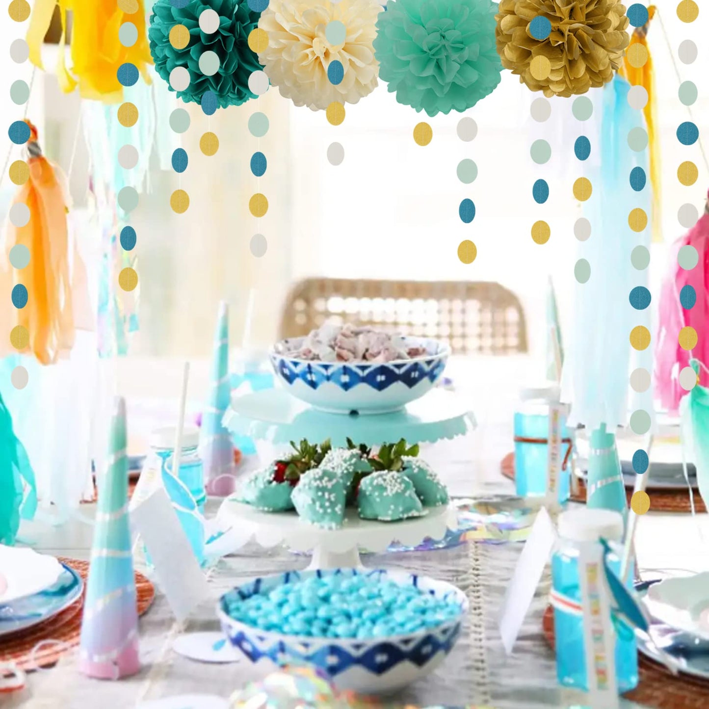 Teal-Blue Mint Beige-Gold Party Decorations - 30pcs Rustic Wedding