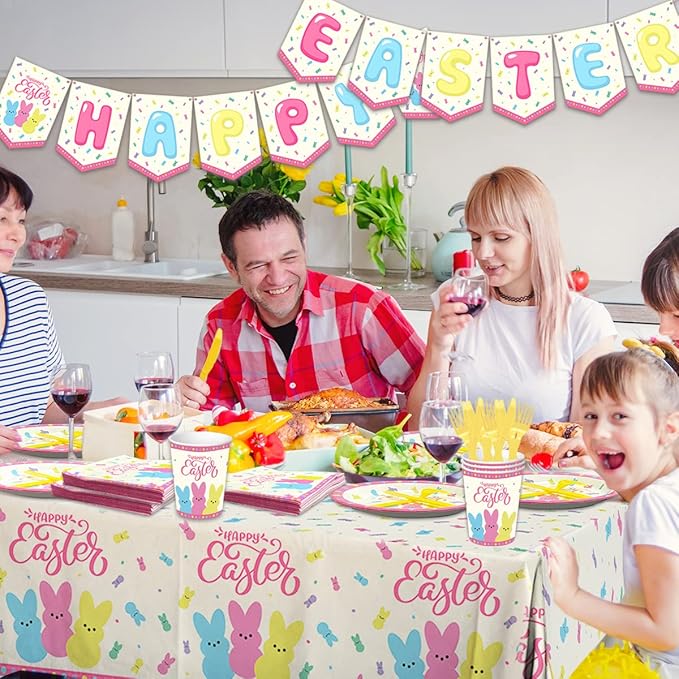 Easter Party Supplies 142Pcs Easter Party Plates Napkins Tablecloths