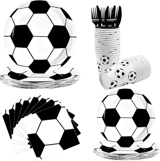 144Pcs Soccer Party Supplies Soccer Birthday Party Tableware Set