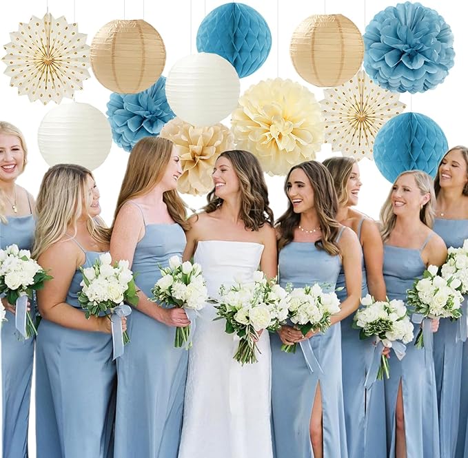 Light Dusty Blue Beige Champagne Boho Party Decorations 14Pcs Baby