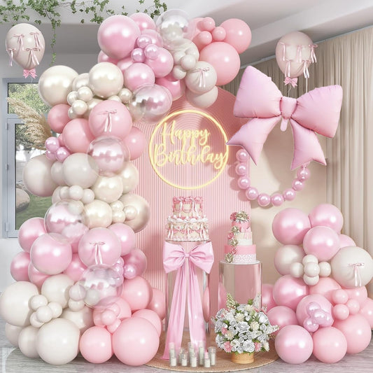 Double Stuffed Pearl White and Pink Balloon Arch Garland Kit, Pearl