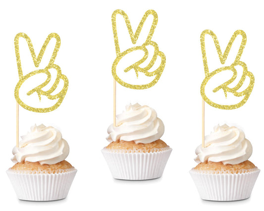 Spakon 24 Pcs Peace Sign Cupcake Toppers Glitter Peacekeeper Cupc Gold