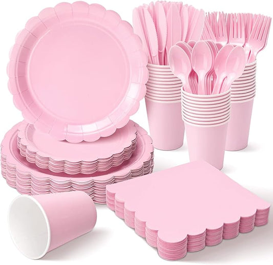 Vyntra 175 Pcs Pink Valentines Disposable Paper Plates and Napkins