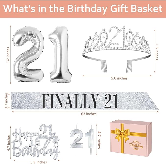 21st Birthday Decorations for Her Silver 21st Birthday Tiara and