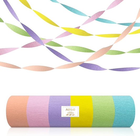 Pastel Rainbow Crepe Paper Streamers - 6 Rolls Macaron Party Streamer