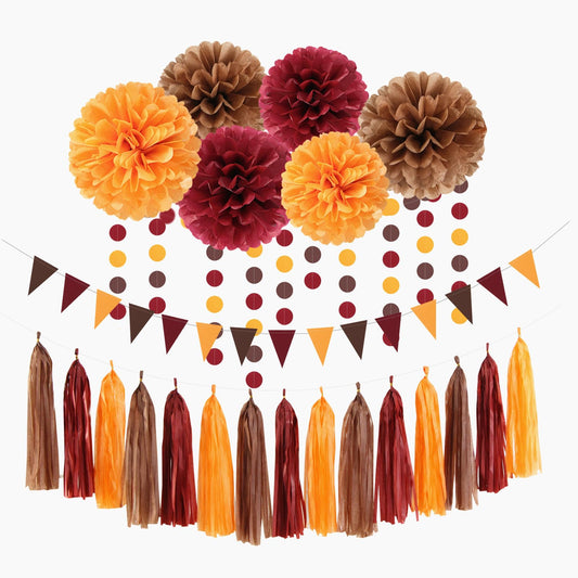 Brown Burgundy Orange Party-Decorations - 23pcs Fall Autumn