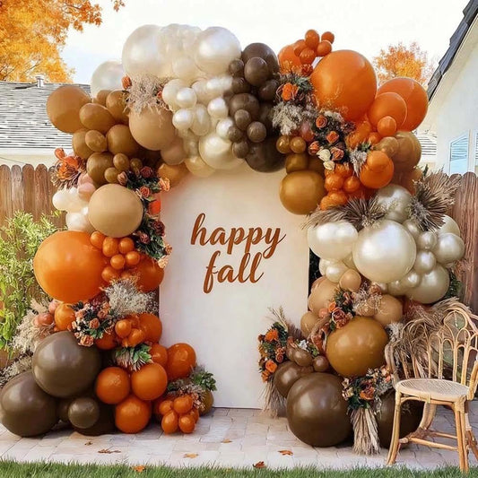 Burnt Orange Brown Balloon Arch Kit, Double Stuffed Tan Coffee Pearl
