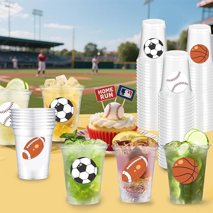 50Pcs Sports Party Decoration Cups 12Oz Plastic Disposable Cups