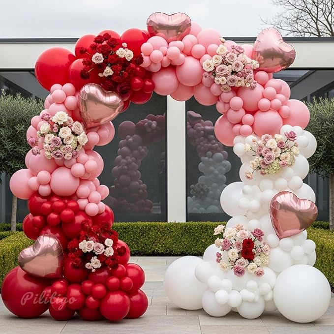 137 Pcs Valentines Day Balloon Arch Kit Red Pink White Matte Latex &