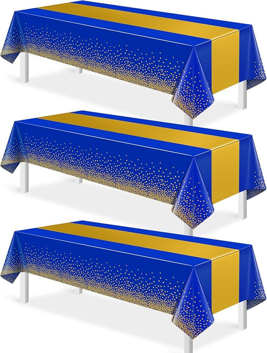 3Pcs Blue and Gold Tablecloth Party Decorations,Plastic Royal Blue