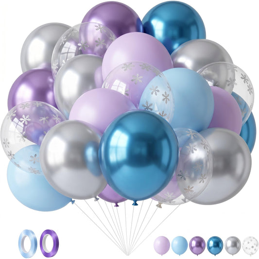 Civaner 48 Pcs Snowflake Balloons Bulk 12 Inches Pastel Blue Metallic