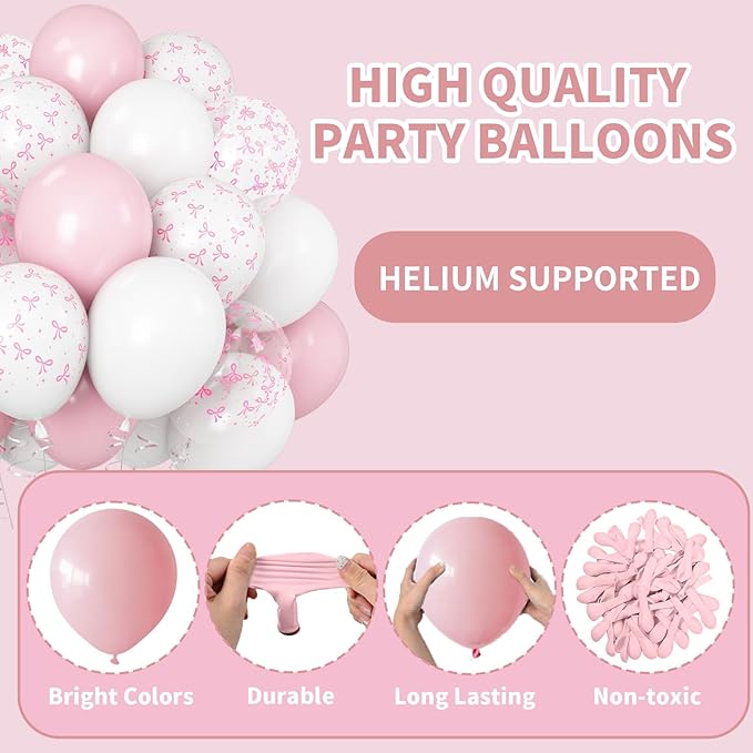 Pink Bow Balloons Light Pink and White Balloon 12inch Clear Bow